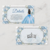 Blauwe Bloemen Zilveren Kroon Quinceañera Detail Informatiekaartje (Voorkant / Achterkant)