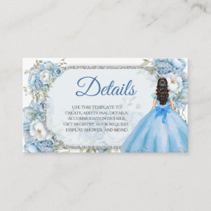 Blauwe Bloemen Zilveren Kroon Quinceañera Detail Informatiekaartje