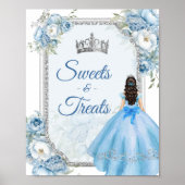 Blauwe Bloemen Zilveren Kroon Quinceañera Snoepjes Poster (Voorkant)