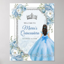Blauwe Bloemen Zilveren Kroon Quinceañera Welkom