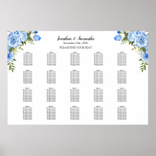 Blauwe Bloemen Zitplaatsenkaart 20 Tafels Trouwen Poster