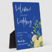 Blauwe Bloemen Zomer Citrus Huwelijk Welkomstbord Fotoplaat (Zijkant)
