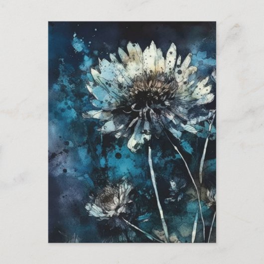 Blauwe Bloemen Zomer Cyanotype Briefkaart (Voorkant)
