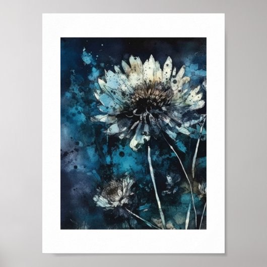 Blauwe Bloemen Zomer Cyanotype Poster (Voorkant)