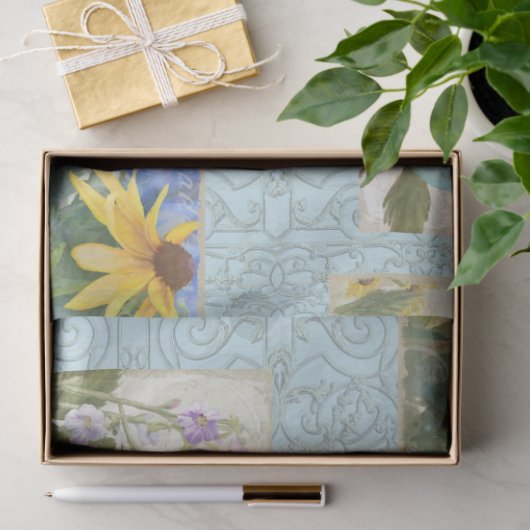 Blauwe bloemen Zonnebloemen Dragonfly Garden Decou Tissuepapier (Geschenk)