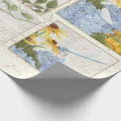 Blauwe bloemen Zonnebloemen Dragonfly Script Decou Cadeaupapier (Hoek)