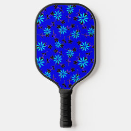 Blauwe Bloemen Zwarte Bloemen Roze Pickleball Padd Paddle