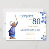 Blauwe Bloemen Zwarte Grootmoeder 80ste Verjaardag Magnetische Uitnodiging (Voorkant)