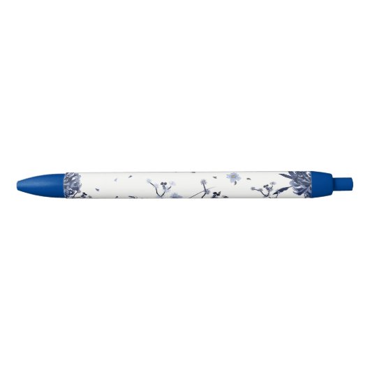 Blauwe bloemen zwarte inkt pen (Voorkant)