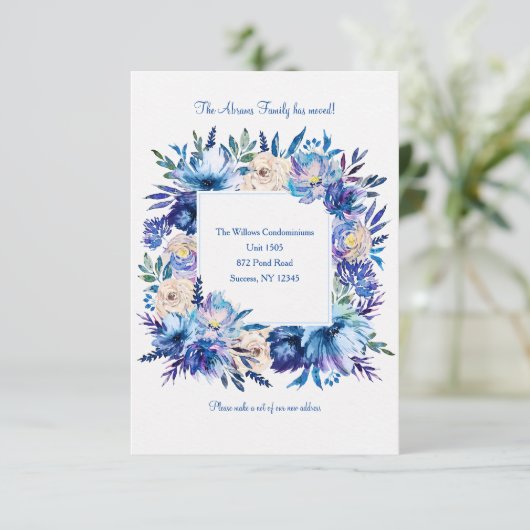 Blauwe Bloemenaankondiging Aankondiging (Staand voorkant)