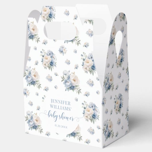 Blauwe bloemenbabyboy douche snoep gunst box bedankdoosjes (Geopend)