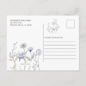Blauwe bloemenbabyboy shower Uitnodiging Briefkaar (Achterkant)