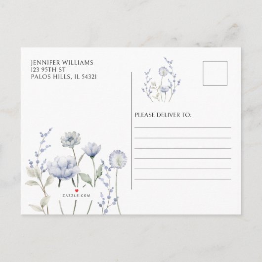 Blauwe bloemenbabyboy shower Uitnodiging Briefkaar (Achterkant)