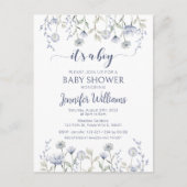 Blauwe bloemenbabyboy shower Uitnodiging Briefkaar (Voorkant)