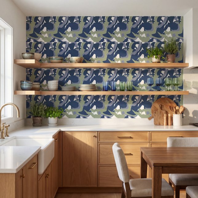 Blauwe bloemenbehang moderne donkere behang (Creator heeft geüpload)