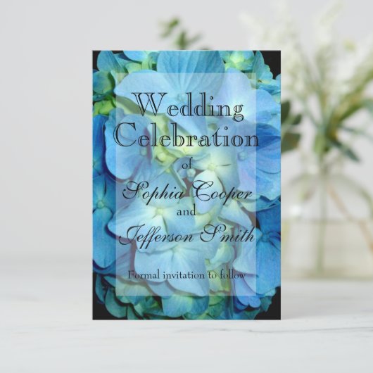 Blauwe bloemenblauwe bloem Blauwe Hortensia Save The Date (Staand voorkant)