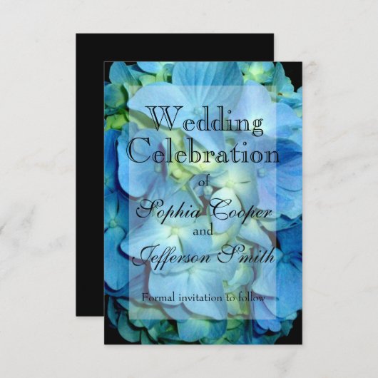 Blauwe bloemenblauwe bloem Blauwe Hortensia Save The Date (Voorkant / Achterkant)