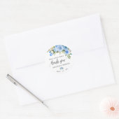 Blauwe bloemenboho chique bruiloft dank u ronde sticker (Envelop)
