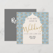 Blauwe Bloemenboog India-geïnspireerde bruiloft ui Kaart (Voorkant / Achterkant)