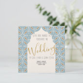 Blauwe Bloemenboog India-geïnspireerde bruiloft ui Kaart (Staand voorkant)