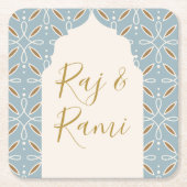 Blauwe Bloemenboog Indiase bruiloft Kartonnen Onderzetters (Voorkant)