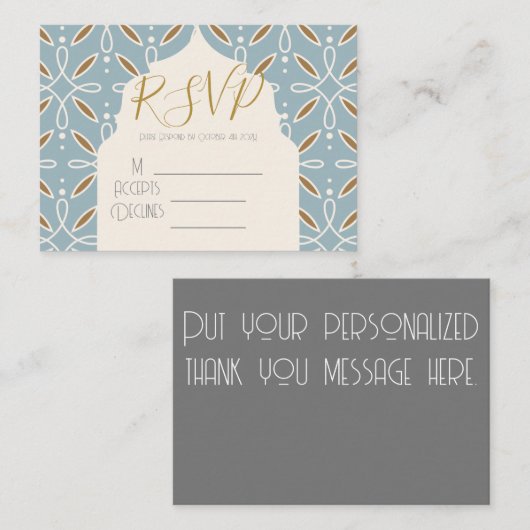 Blauwe Bloemenboog Indiase bruiloft RSVP Kaart (Voorkant / Achterkant)