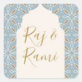 Blauwe Bloemenboog Indiase bruiloft Vierkante Sticker (Voorkant)