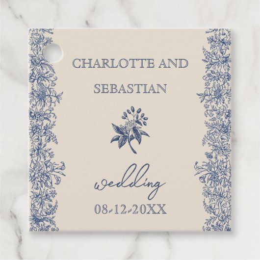 Blauwe bloemenbruiloft bedankjes labels (Voorkant)