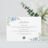 blauwe bloemenbruiloft details kaart (Staand voorkant)