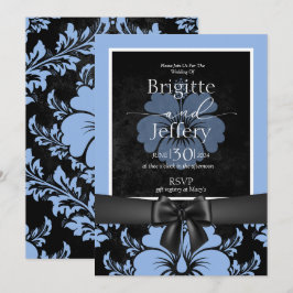 Blauwe bloemenbruiloft kalligrafie gedrukt kaart