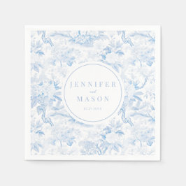 Blauwe bloemenbruiloft monogram papieren servetten