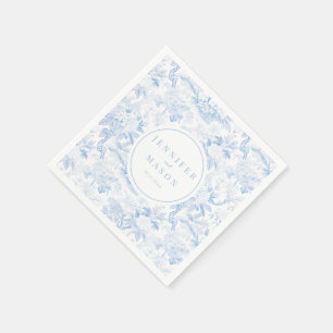Blauwe bloemenbruiloft monogram papieren servetten