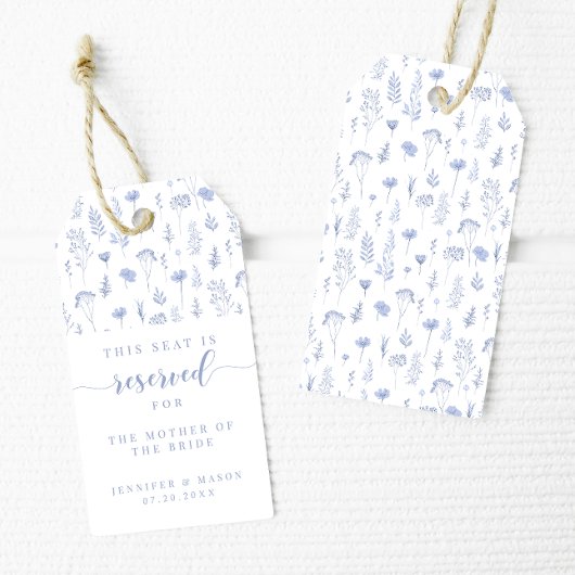 Blauwe bloemenbruiloft plaats Seat Gereserveerde g Cadeaulabel