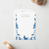 Blauwe bloemenChinoiserie Bruiloft dank u Notitiekaartje (Voorkant / Achterkant in situ)