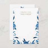 Blauwe bloemenChinoiserie Bruiloft dank u Notitiekaartje (Voorkant / Achterkant)