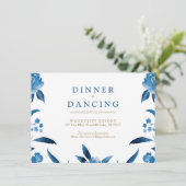 Blauwe bloemenChinoiserie Huwelijksreceptie Informatiekaartje (Staand voorkant)