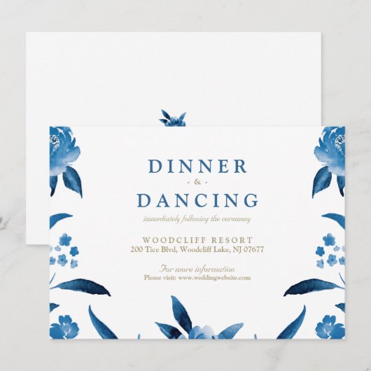 Blauwe bloemenChinoiserie Huwelijksreceptie Informatiekaartje (Voorkant / Achterkant)