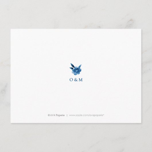 Blauwe bloemenChinoiserie Trouwaccommodatie Informatiekaartje (Achterkant)