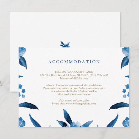 Blauwe bloemenChinoiserie Trouwaccommodatie Informatiekaartje (Voorkant / Achterkant)
