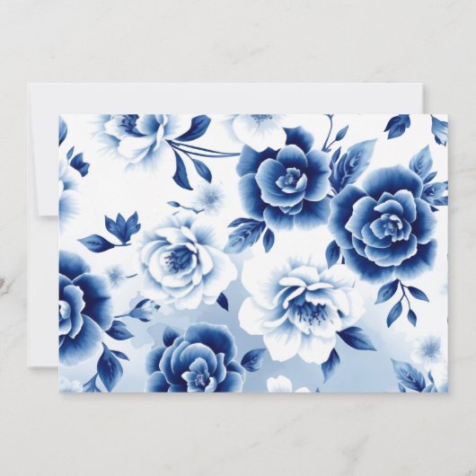 Blauwe bloemenchinoiserie, waterverf doopfoto kaart (Achterkant)