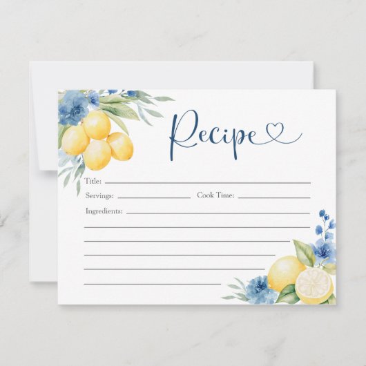 Blauwe bloemencitroen Main Squeeze Bridal Recipe K Kaart (Voorkant)