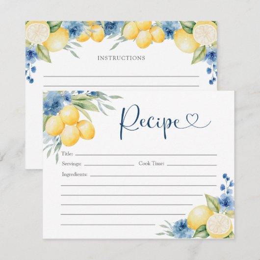 Blauwe bloemencitroen Main Squeeze Bridal Recipe K Kaart (Voorkant / Achterkant)