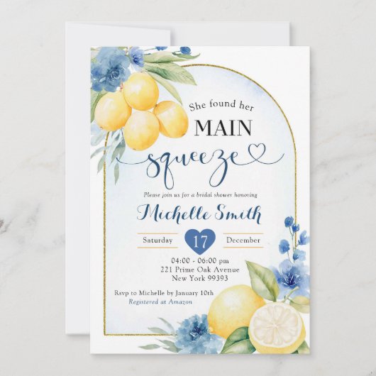 Blauwe bloemencitroen Main Squeeze Vrijgezellenfee Kaart (Voorkant)