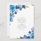 Blauwe bloemencode QR Code RSVP Tuinbruiloft Uitno Kaart (Voorkant)