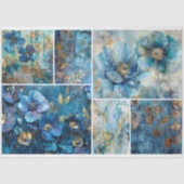 Blauwe Bloemencollage Decoupage Tissuepapier (Voorkant)