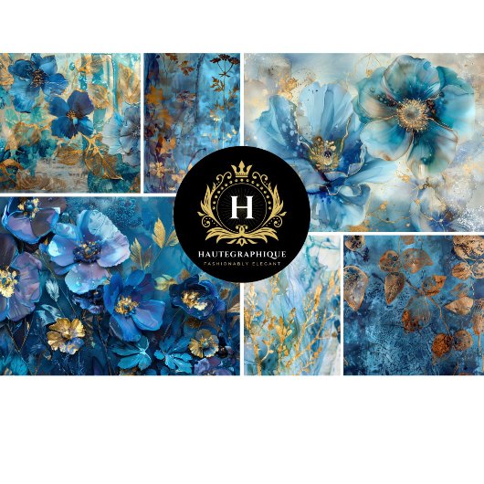 Blauwe Bloemencollage Decoupage Tissuepapier