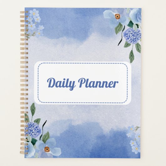 Blauwe bloemendagplanner met waterverf planner (Voorkant)