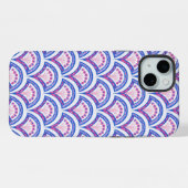 blauwe bloemendamask patroon iPhone hoesje (Achterkant horizontaal)