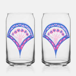 blauwe bloemendamaskpatroon blikvorm glas