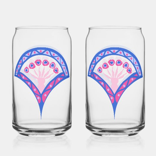 blauwe bloemendamaskpatroon blikvorm glas (Voorkant)